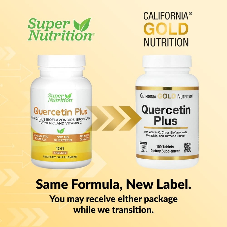 California Gold Nutrition, Quercetin Plus с кверцетином, витамином C, цитрусовыми биофлавоноидами, бромелаином и куркумой, 100 таблеток