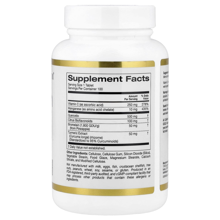 California Gold Nutrition, Quercetin Plus с кверцетином, витамином C, цитрусовыми биофлавоноидами, бромелаином и куркумой, 100 таблеток