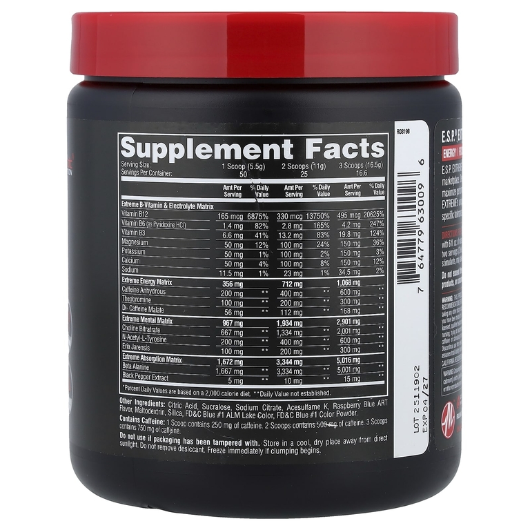 Metabolic Nutrition, ESP® Extreme Energy, предтренировочный стимулятор, со вкусом голубой малины, 275 г (10 унций)