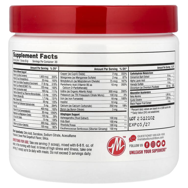 Metabolic Nutrition, VitaGen™, сладкий розовый грейпфрут, 240 г (8,47 унции)