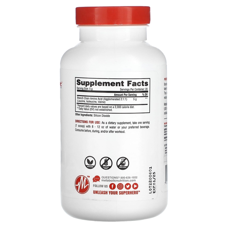 Metabolic Nutrition, BCAA, без добавок, 100 г (3,52 унции) (Товар снят с продажи) 