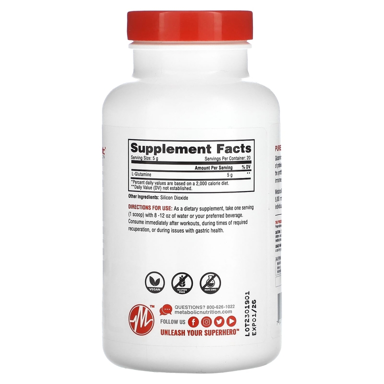 Metabolic Nutrition, L-глютамин, без добавок, 100 г (3,52 унции) (Товар снят с продажи) 