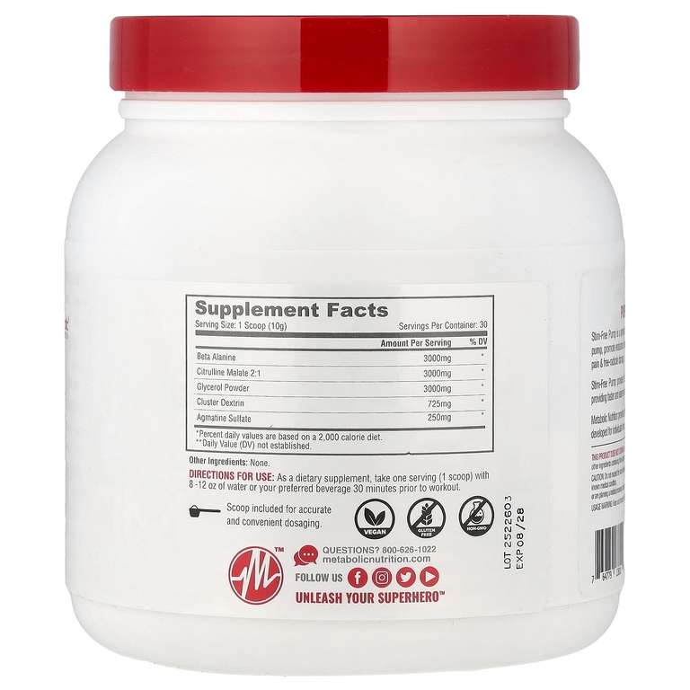 Metabolic Nutrition, Stim-Free Pump, без добавок, 300 г (10,58 унции)