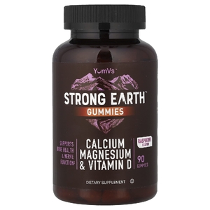 YumVs, Strong Earth, жевательные мармеладки с кальцием, магнием и витамином D, малина, 90 жевательных таблеток