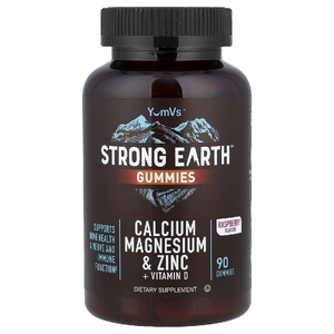 YumVs, Жевательные мармеладки Strong Earth, кальций, магний и цинк + витамин D, малина, 90 жевательных таблеток