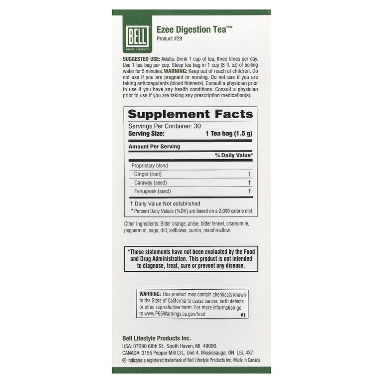 Bell Lifestyle, Ezee Digestion Tea™, 30 чайных пакетиков, 45 г (Товар снят с продажи) 