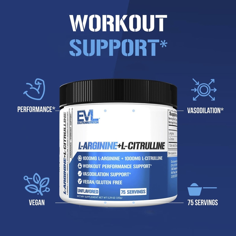 EVLution Nutrition, L-аргинин + l-цитруллин, без добавок, 150 г (5,29 унции)