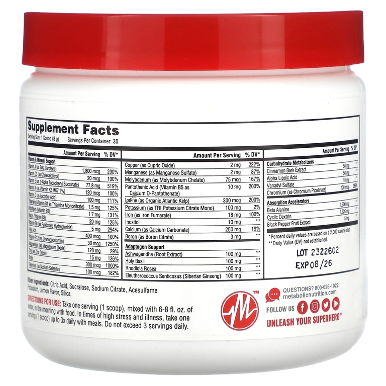 Metabolic Nutrition, VitaGen, лимонад, 240 г (8,47 унции) (Товар снят с продажи) 