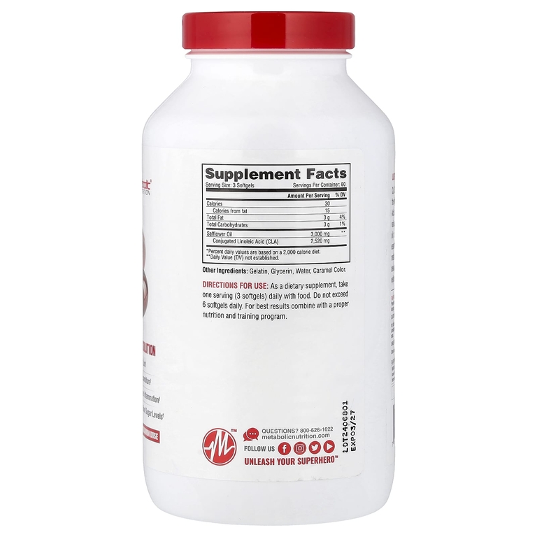 Metabolic Nutrition, CLA 3000™, 180 капсул (1000 мг в 1 капсуле)