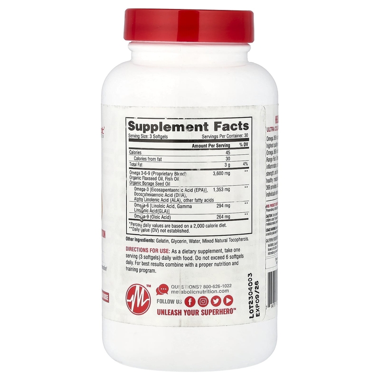 Metabolic Nutrition, Omega 369™, 90 капсул (1200 мг в 1 капсуле)