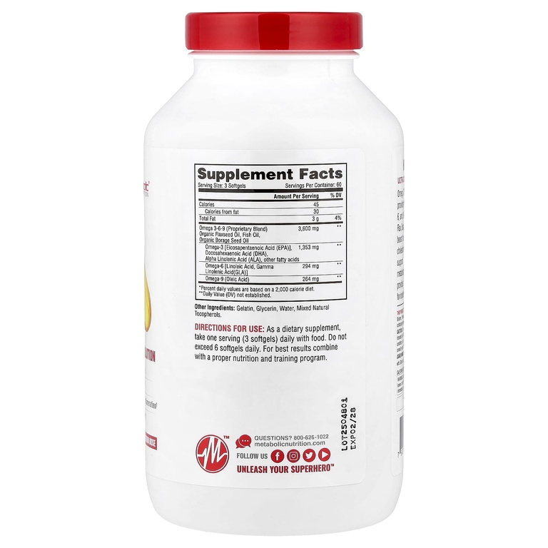 Metabolic Nutrition, Омега-369™, 180 мягких капсул (1200 мг в 1 капсуле)