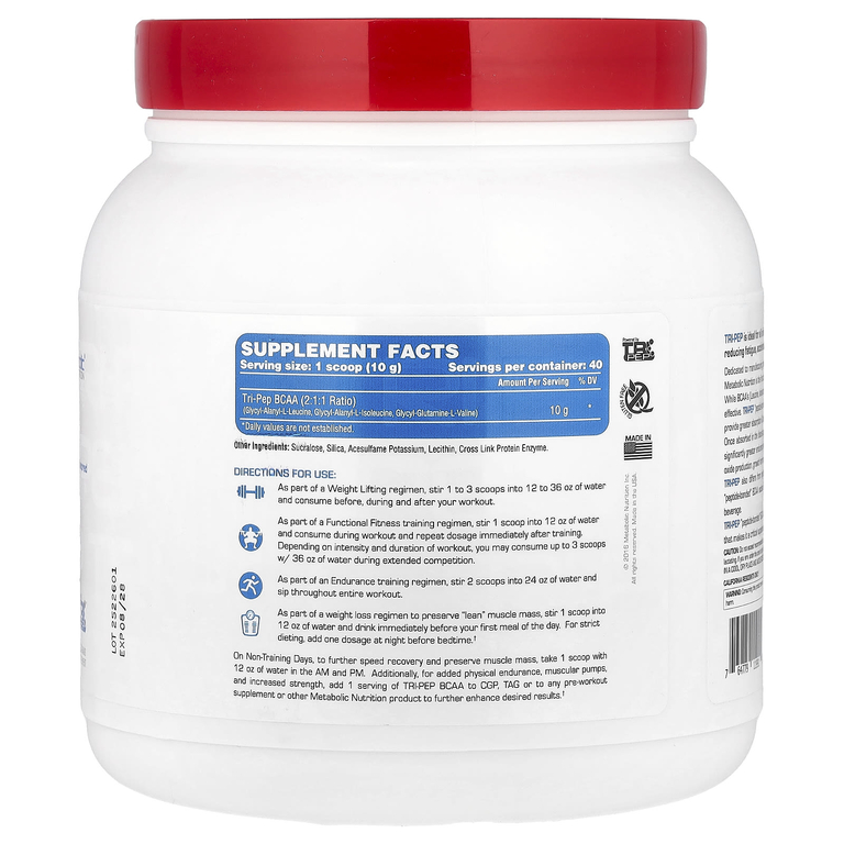 Metabolic Nutrition, Tri-Pep®, аминокислоты с разветвленной цепью, без добавок, 400 г