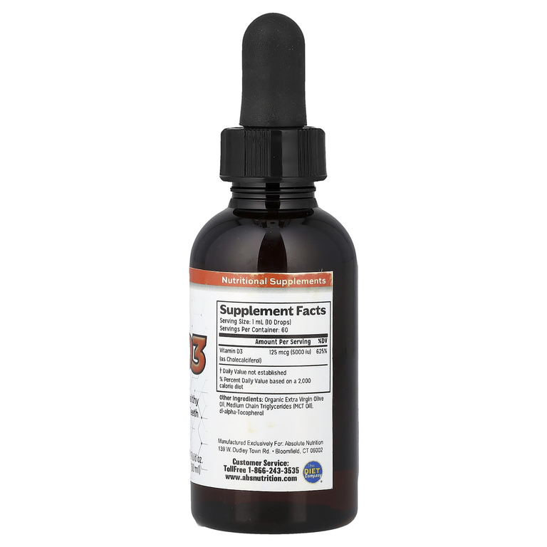 Absolute Nutrition, витамин D3 в каплях, 60 мл (2 жидк. унции)