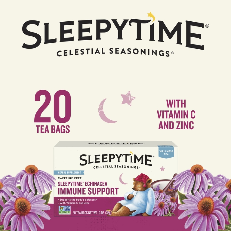 Celestial Seasonings, травяной чай для поддержки иммунитета с эхинацеей, без кофеина, 20 чайных пакетиков, 36 г (1,3 унции)