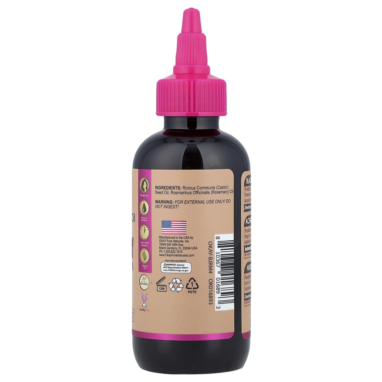 Okay Pure Naturals, черное касторовое масло с розмарином, для волос и кожи, 118 мл (4 жидк. унции)