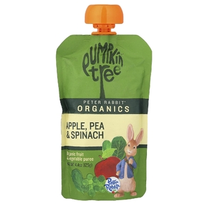 Pumpkin Tree Organics, Peter Rabbit Organics, органическое фруктовое и овощное пюре, яблоко, горох и шпинат, 125 г (4,4 унции)