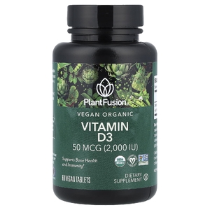 PlantFusion, витамин D3, 50 мкг (2000 МЕ), 60 веганских таблеток