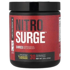 Jacked Factory, Nitro Surge, термогенный измельченный перед тренировкой, черничный лимонад, 216 г (7,61 унции)
