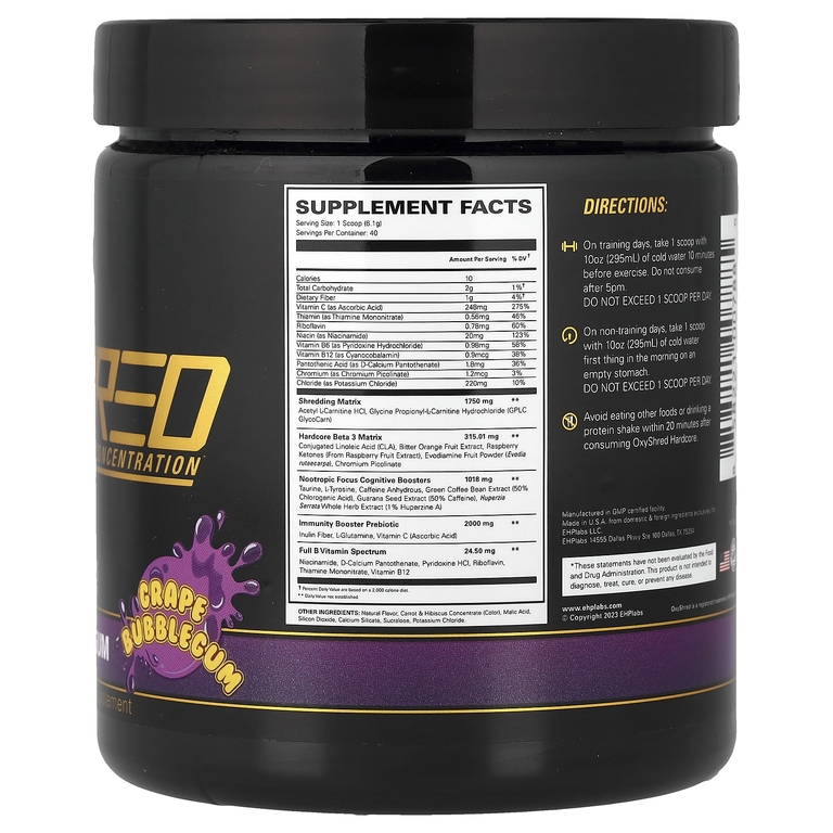 EHPlabs, OxyShred Hardcore, бульбекюм винограда, 248 г (8,7 унции)