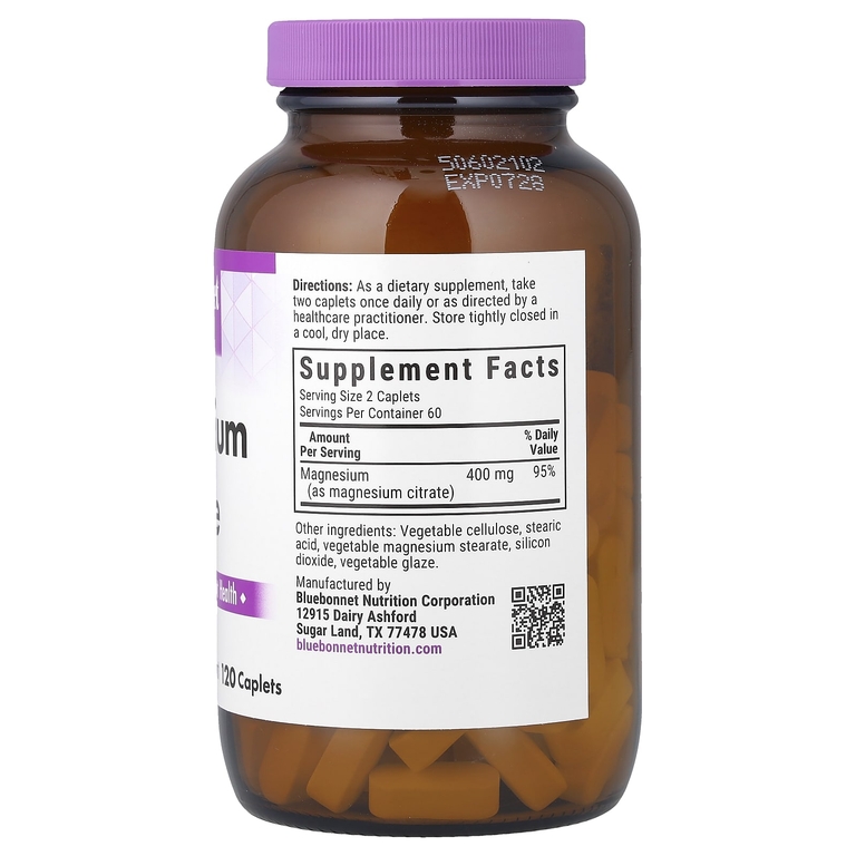 Bluebonnet Nutrition, цитрат магния, 120 капсуловидных таблеток (200 мг в 1 таблетке)