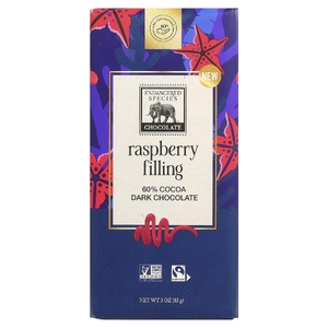 Endangered Species Chocolate, Плитка темного шоколада, малиновая начинка, 60% какао, 85 г (3 унции)