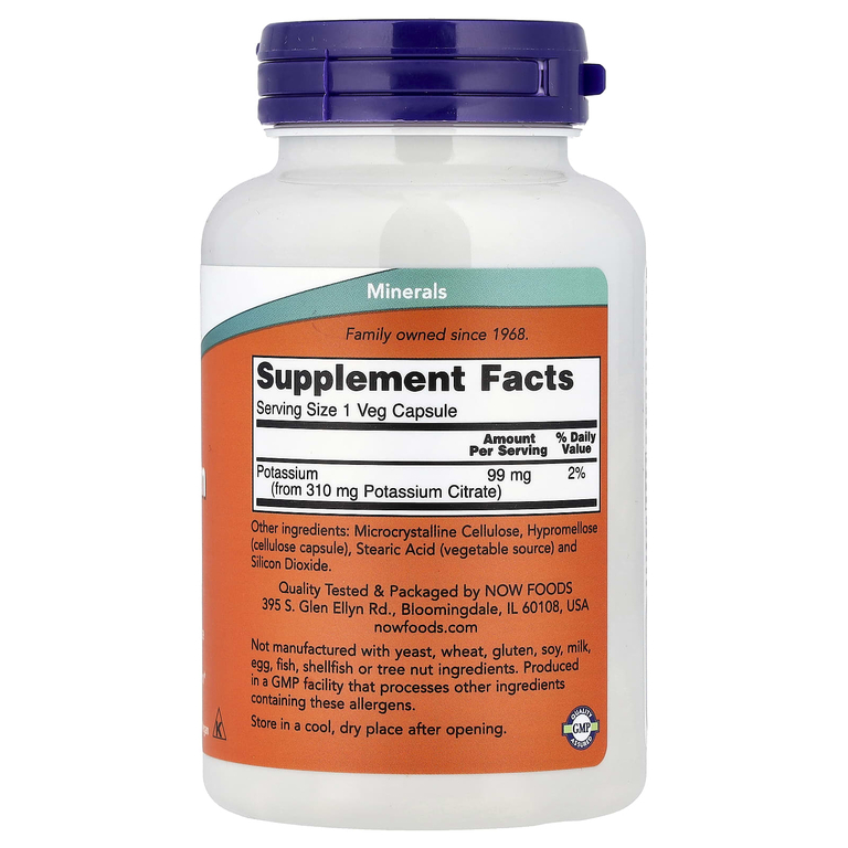 NOW Foods, калий цитрат, 99 мг, 180 капсул