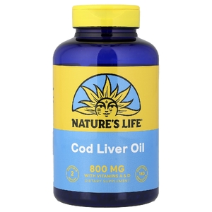 Nature's Life, жир печени трески с витаминами A и D, 180 капсул
