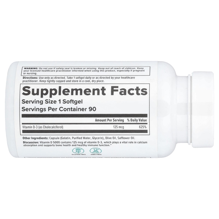 Nutra BioGenesis, витамин D 5000, 125 мкг, 90 мягких таблеток