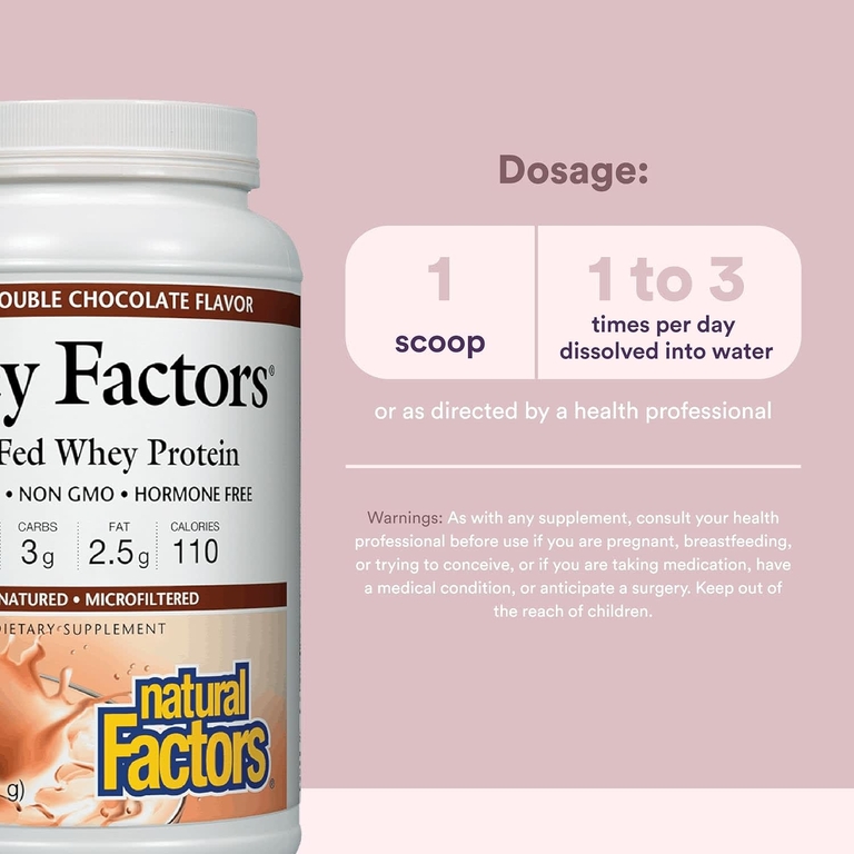 Natural Factors, сывороточный белок молока коров травяного откорма, с натуральным вкусом «двойной шоколад», 907 г (2 фунта)