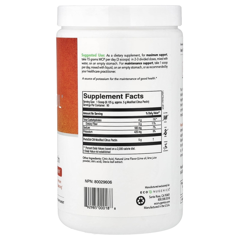 Econugenics, PectaSol®, модифицированный цитрусовый пектин, лаймовый чай, 454 г (19,44 унции / 19.44 фунта)