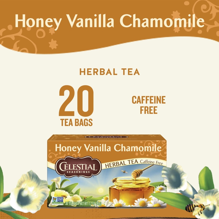 Celestial Seasonings, травяной чай, со вкусом меда, ванили и ромашки, без кофеина, 20 чайных пакетиков, 47 г (1,7 унции)