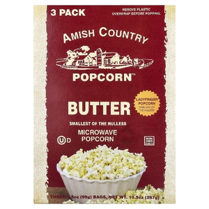 Amish Country Popcorn, попкорн для микроволновой печи, со сливочным маслом, 3 пакетика по 99 г (3,5 унции)