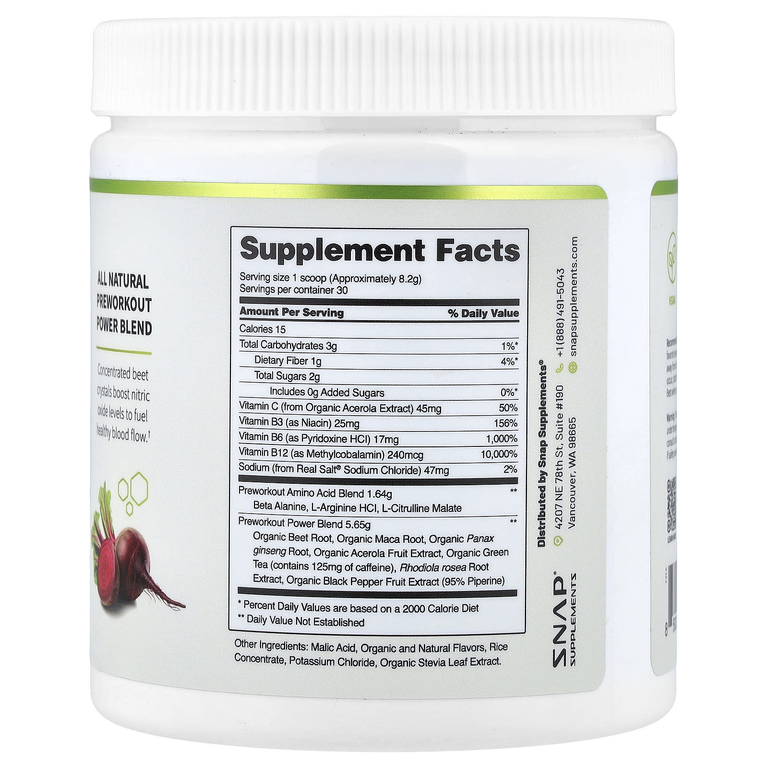 Snap Supplements, для приема перед тренировкой, со вкусом ягодного ассорти, 250 г (8,8 унции)