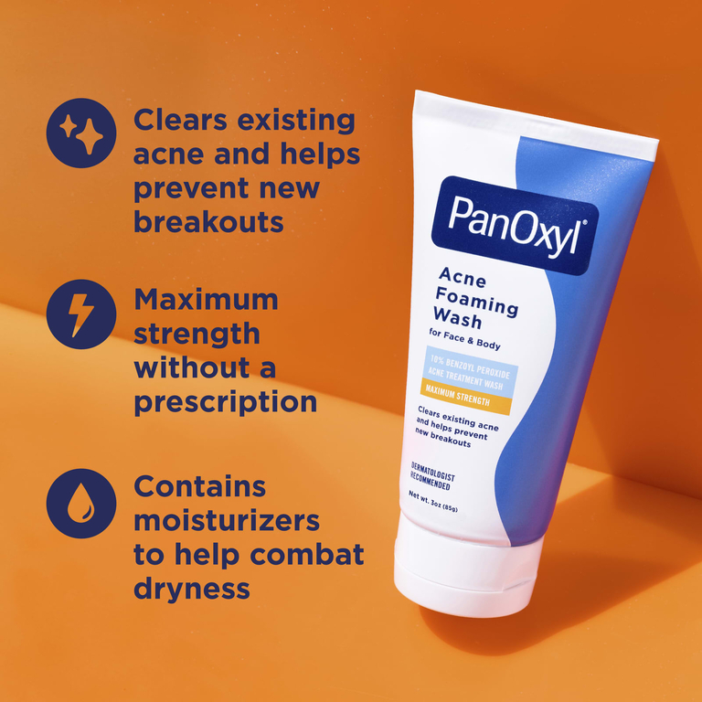 PanOxyl, очищающая пенка от акне, для лица и тела, максимальная эффективность, 85 г (3 унции)