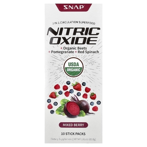 Snap Supplements, оксид азота, суперфуд для поддержки кровообращения, 3 в 1, ягодное ассорти, 10 стик-пакетов по 8,1 г (0,29 унции)
