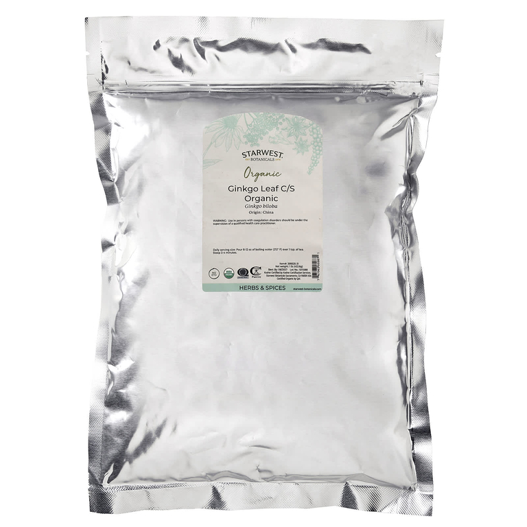Starwest Botanicals, органические листья гинкго билоба, нарезанные и просеянные, 453,6 г (1 фунт)