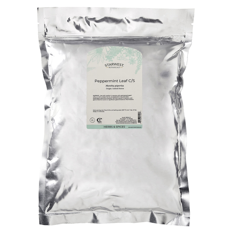 Starwest Botanicals, листья перечной мяты, нарезанные и просеянные, 453,6 г (1 фунт)
