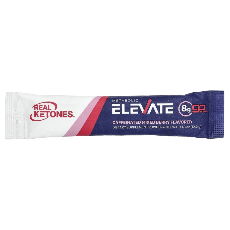 Real Ketones, Elevate, ягодный коктейль с кофеином, 30 пакетиков смеси для приготовления напитка, 12,2 г (0,43 унции) каждый