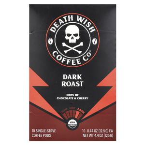 Death Wish Coffee, Порционные кофейные капсулы, темная обжарка, 10 капсул, по 12,5 г (0,44 унции)