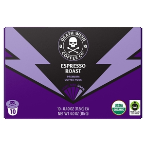 Death Wish Coffee, Порционные кофейные капсулы, обжарка эспрессо, темный, 10 капсул по 11,5 г (0,40 унции)
