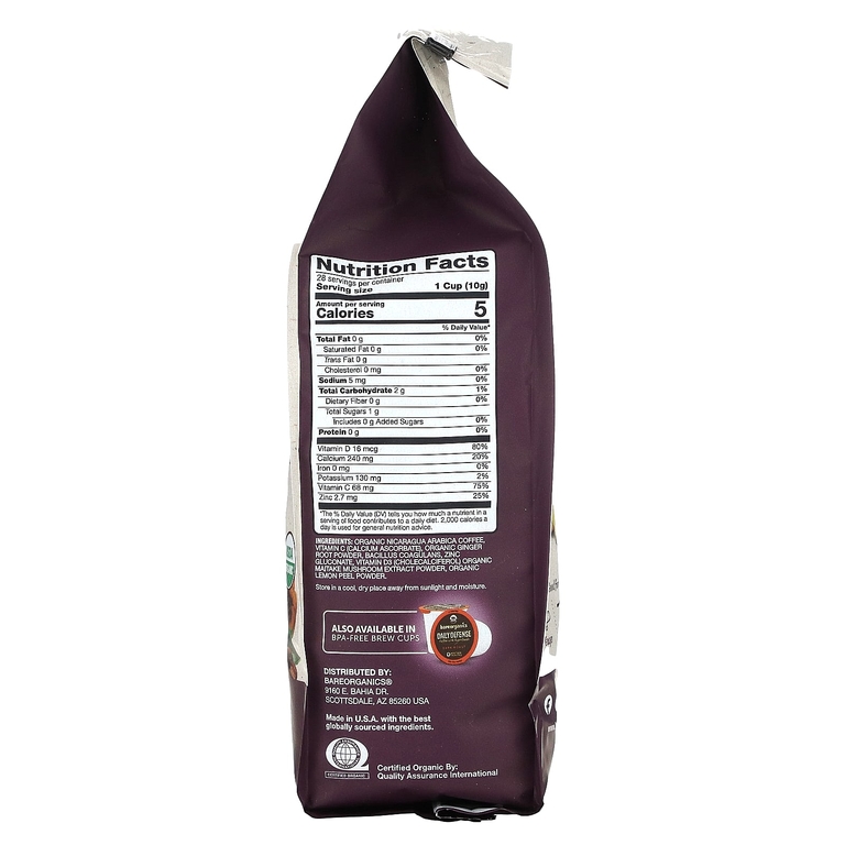 BareOrganics, Кофе Daily Defense с суперфудами, молотый, темная обжарка, 283 г (10 унций) (Товар снят с продажи) 