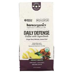 BareOrganics, Кофе Daily Defense с суперфудами, молотый, темная обжарка, 283 г (10 унций) (Товар снят с продажи) 