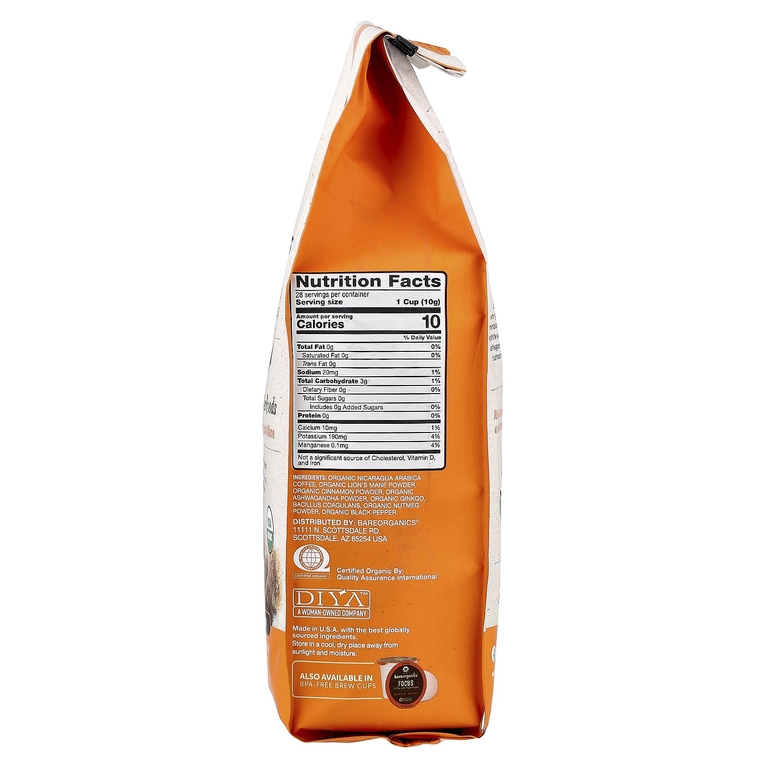 BareOrganics, Focus кофе с суперфудами, молотый, средней обжарки, 283 г (10 унций)