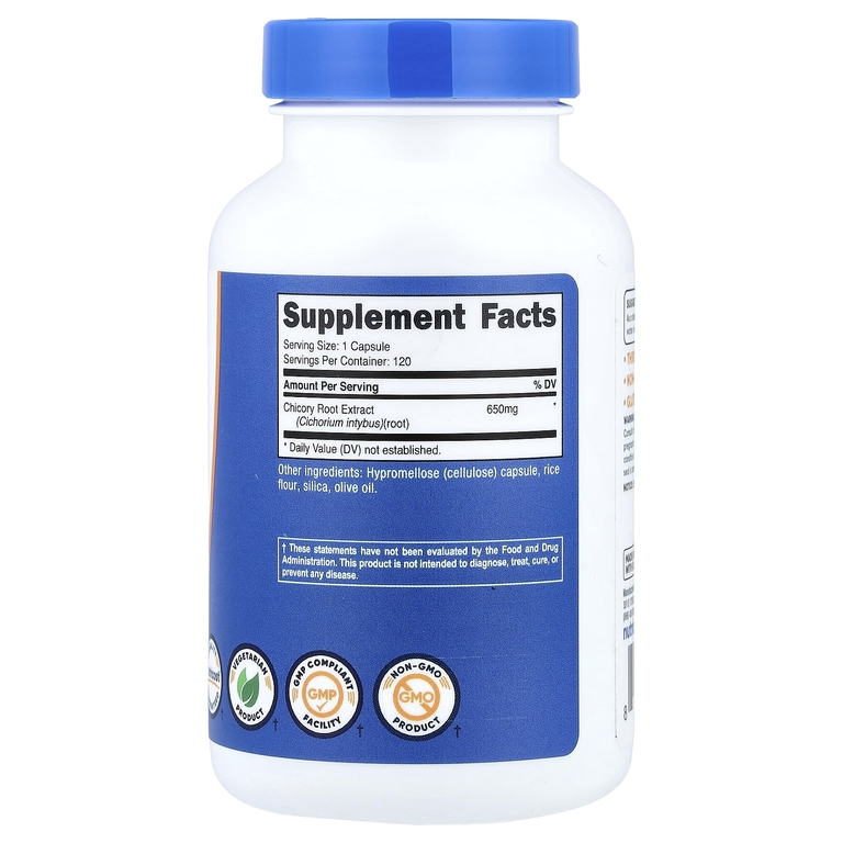 Nutricost, Корень цикория, 650 мг, 120 капсул