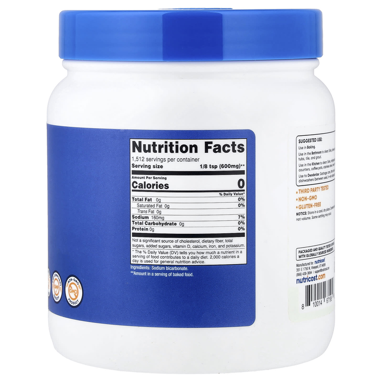 Nutricost, бикарбонат натрия в порошке, без добавок, 907 г (2 фунта)