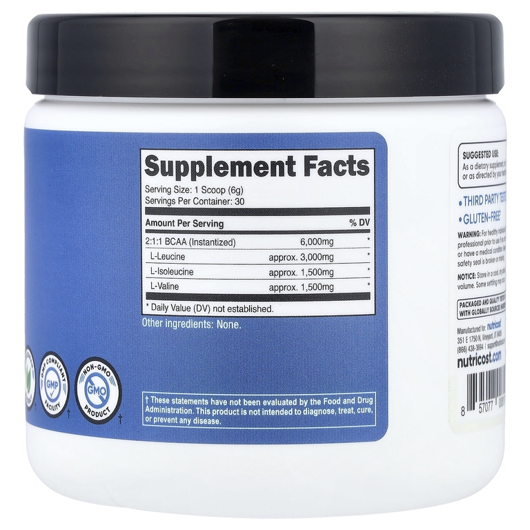 Nutricost, Performance, BCAA, без добавок, 180 г (6,4 унции)
