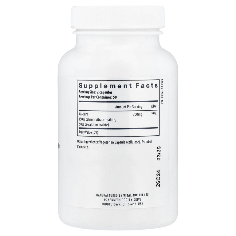 Vital Nutrients, Цитрат кальция и малат, 300 мг, 100 веганских капсул (150 мг в каждой капсуле)