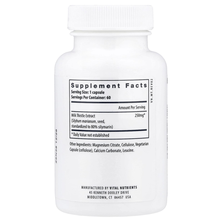 Vital Nutrients, Экстракт расторопши, 250 мг, 60 веганских капсул