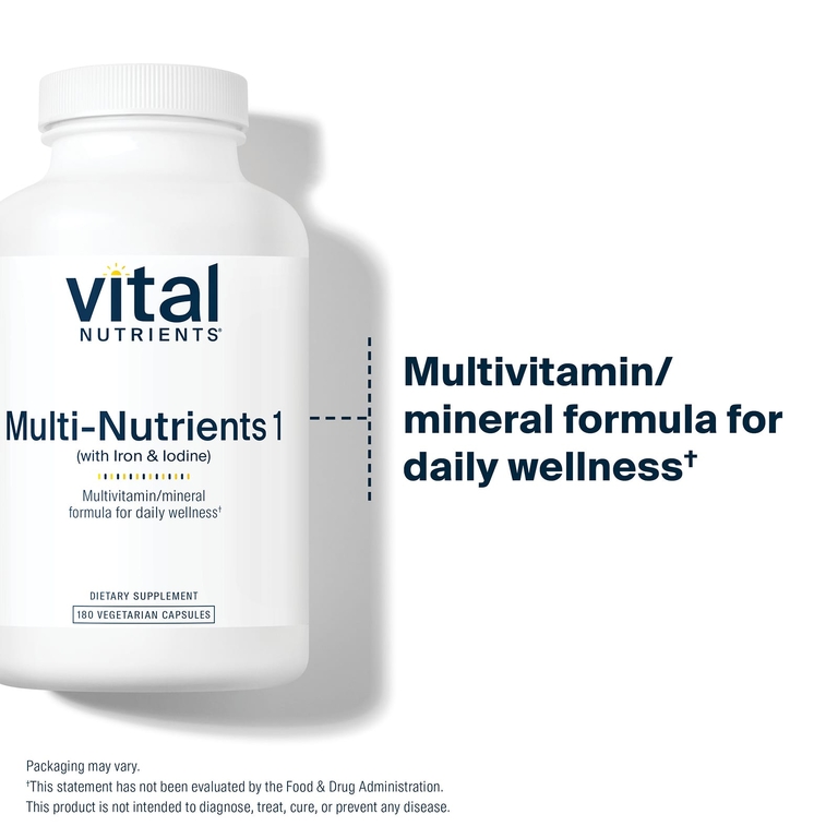 Vital Nutrients, Мульти питательные вещества 1 с железом и йодом, 180 вегетарианских капсул