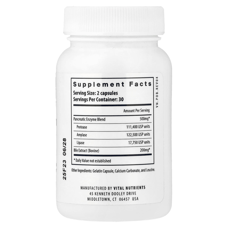 Vital Nutrients, Панкреатин и экстракт бычьей желчи, 60 капсул
